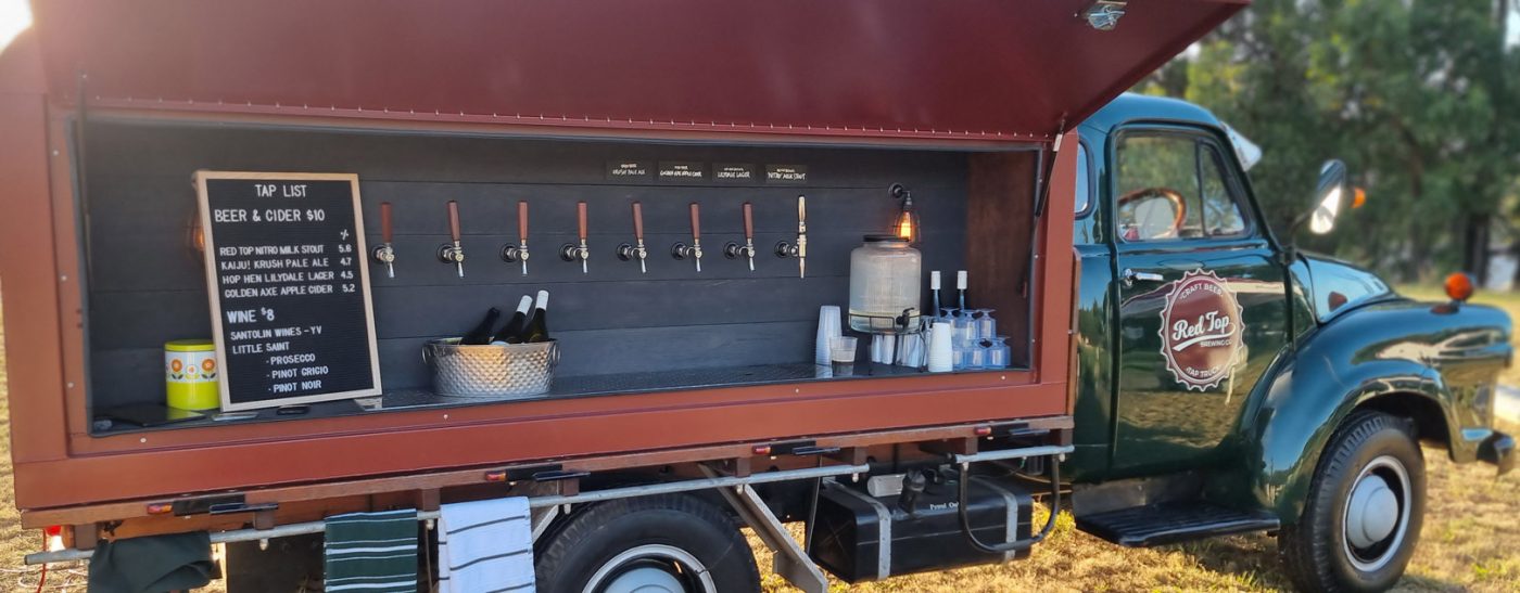 Mobile Bar, Melbourne. Red Top's Vintage Bedford Beer Tap Truck